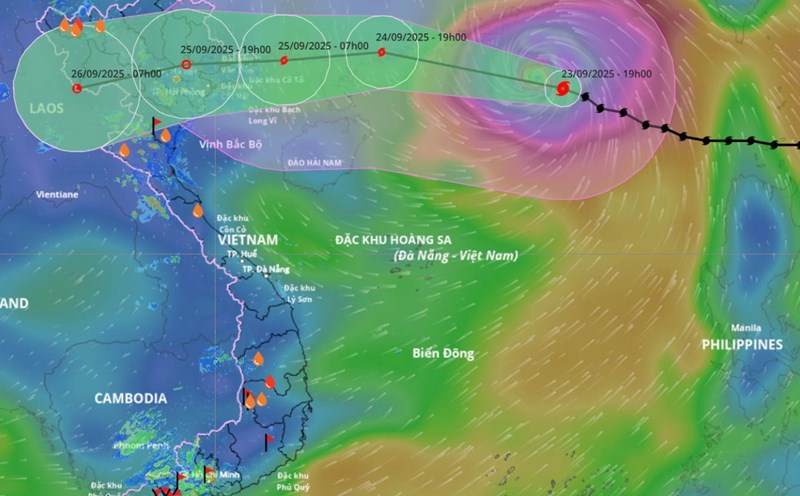 Updated location and path of super typhoon No. 9 Ragasa at 8:00 p.m. on September 23. Source: Vietnam Disaster Monitoring System