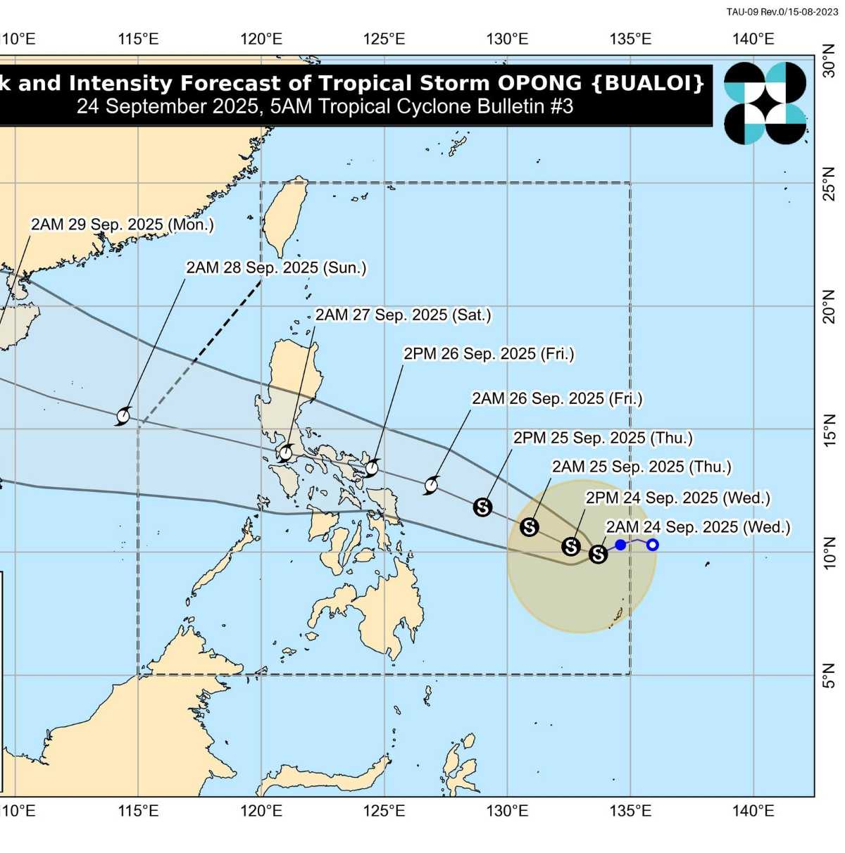 Dự báo đường đi của bão Bualoi (Opong). Ảnh: PAGASA