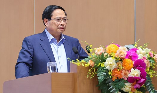 Ủy viên Bộ Chính trị, Thủ tướng Chính phủ Phạm Minh Chính  nhấn mạnh việc xây dựng cơ sở dữ liệu của các ngành, các cấp, nhất là dữ liệu đất đai, nhà ở. Ảnh: Nhật Bắc