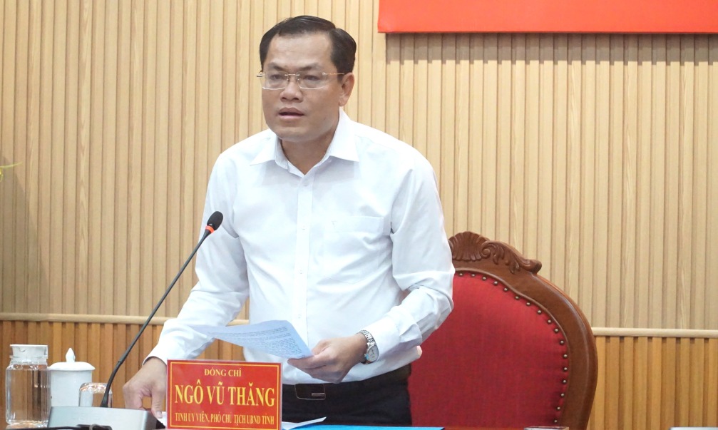 Pho chu tich UBND tinh Ca Mau Ngo Vu Thang phat bieu buoi hop bao. Anh: Nhat Ho