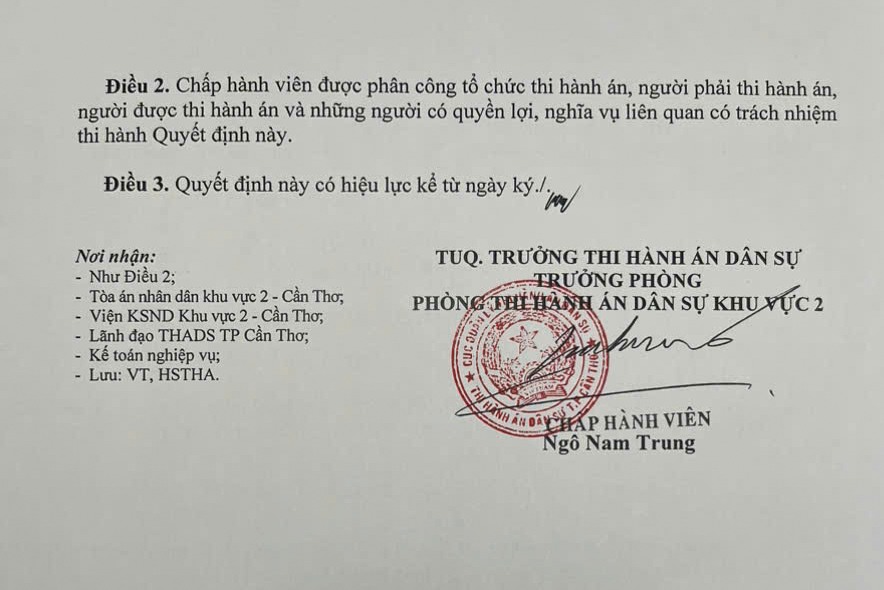 Quyet dinh hoan thi hanh an doi voi Cong ty Co phan Mai Linh Tay Do. Anh: Nhan vat cung cap