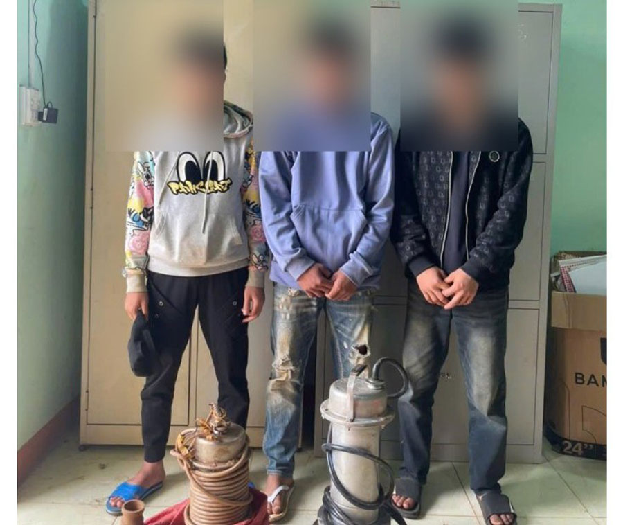 Groupe de voleurs avec des preuves materielles. Photo : Cong an