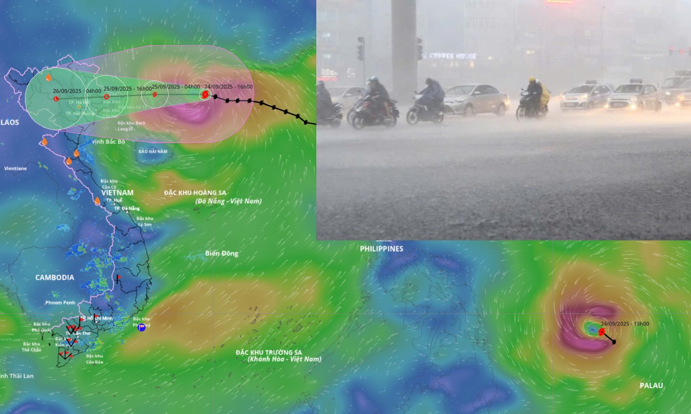 Storm No. 9 Ragasa is forecast to cause rain in the North from tonight, September 24. Source of the storm at 5:00 p.m. on September 24: Vietnam Disaster Monitoring System