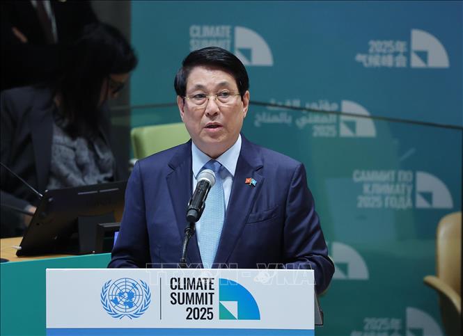 Politburo member and President Luong Cuong speaks at the High-level Conference on Climate Action. Photo: VNA