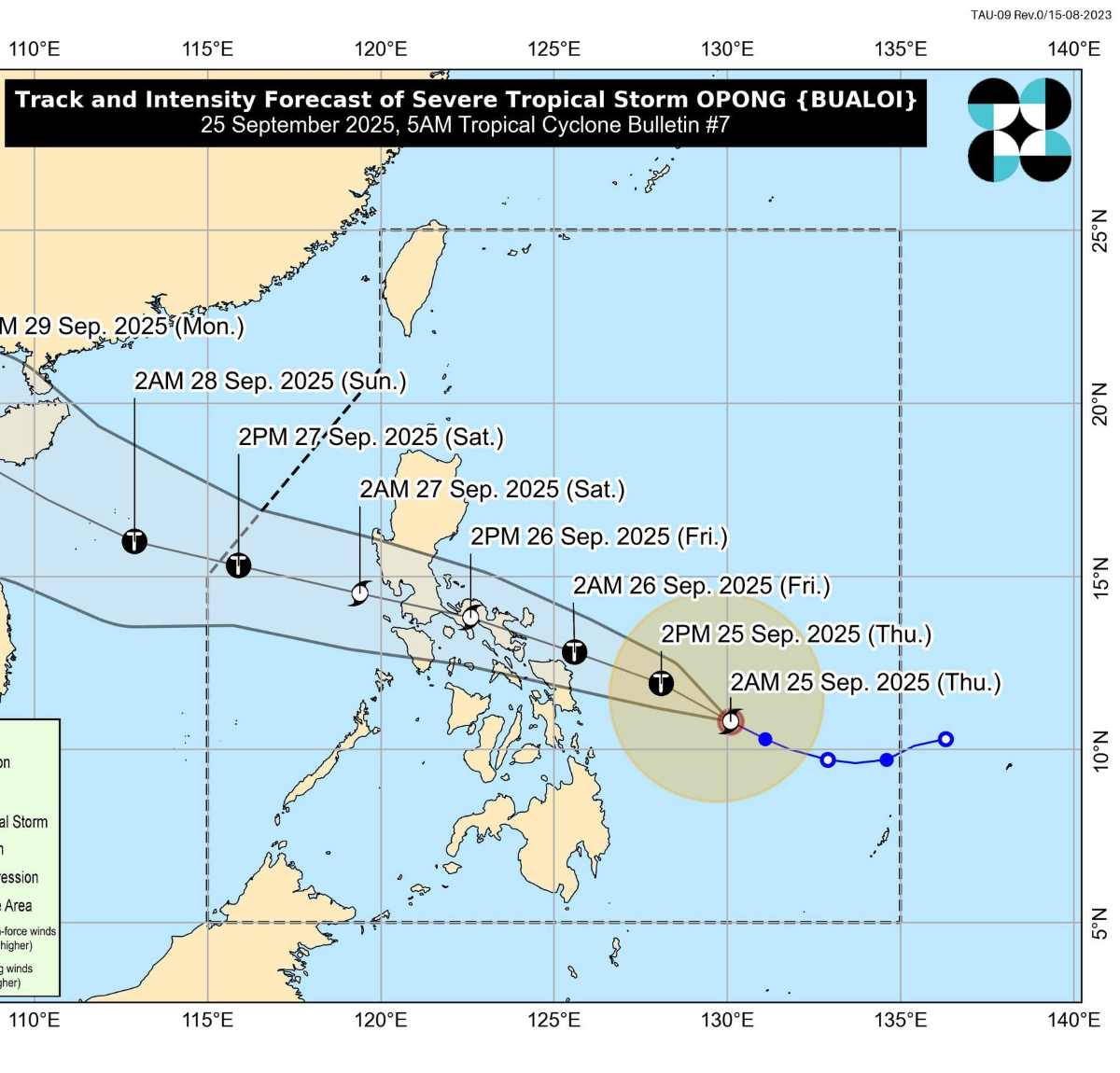 Du bao duong di cua bao Bualoi huong vao Bien Dong va Viet Nam. Anh: PAGASA