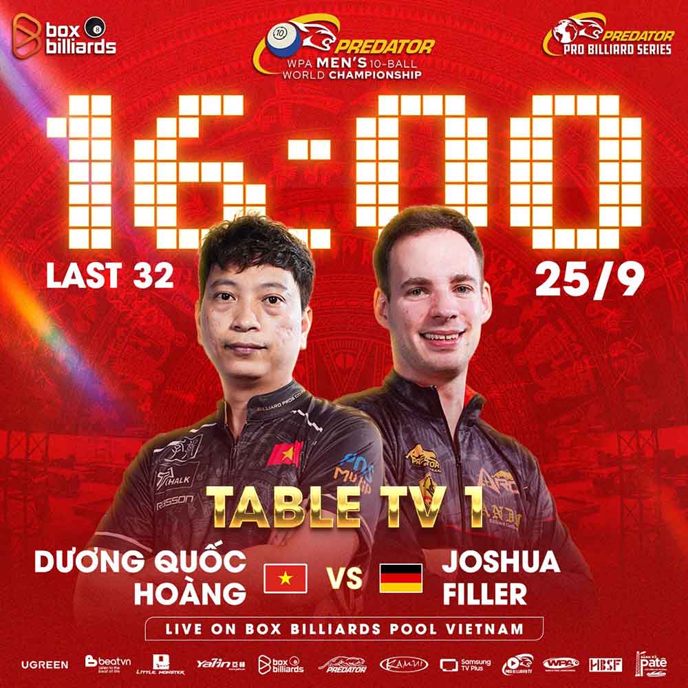 Lich thi dau tran Duong Quoc Hoang - Joshua Filler. Anh: Box Billiards