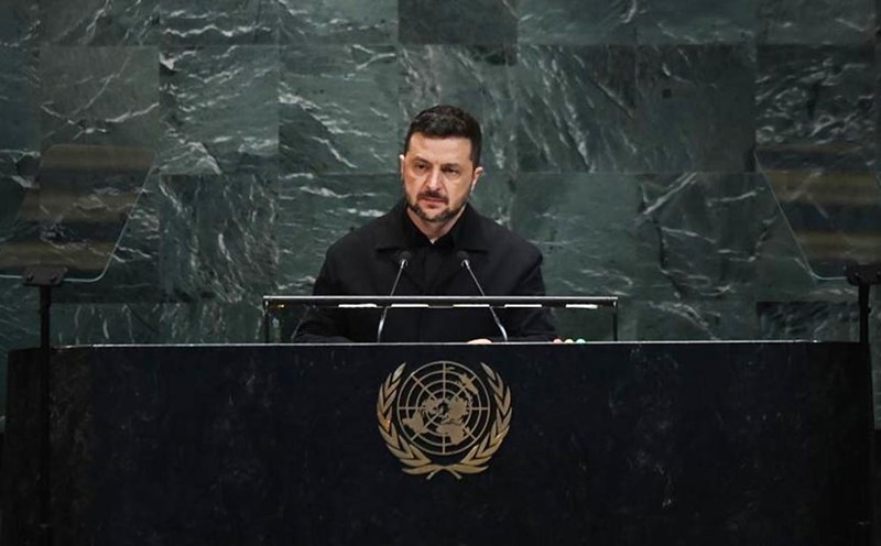 Ukrainian President Volodymyr Zelensky speaks at the United Nations General Assembly on September 24. Photo: Xinhua