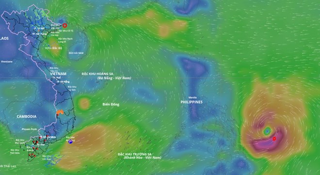 Actualizacion de la posicion de la depresion tropical debilitada por la tormenta numero 9 Ragasa a las 11:00 horas del 25 de septiembre. Fuente: Sistema de Monitoreo de Desastres Naturales de Vietnam