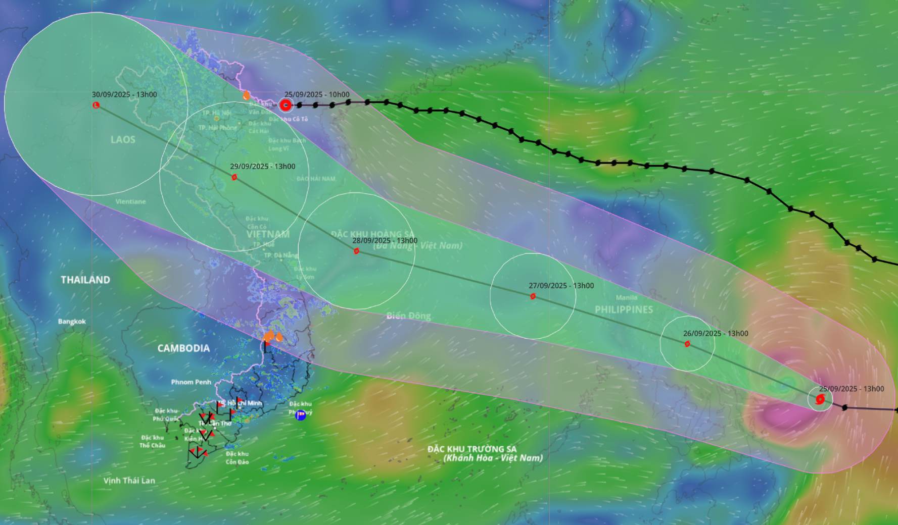 台風ブアロイの位置と進路を9月25日午後2時に更新。出典:ベトナム自然災害監視システム