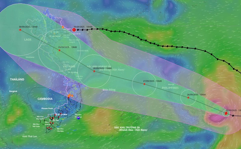 Updated location and path of storm Bualoi at 2:00 p.m. on September 25. Source: Vietnam Disaster Monitoring System