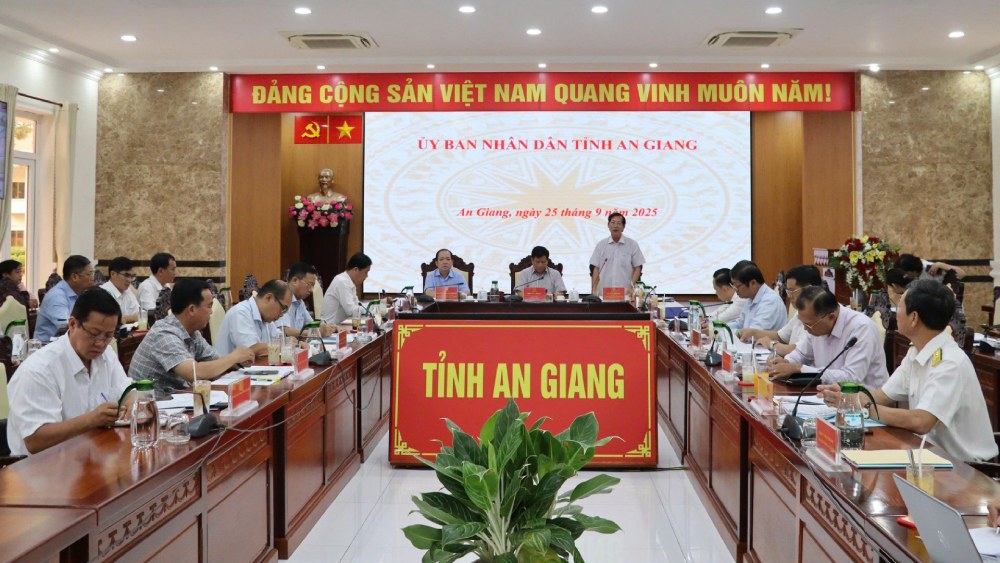 Meeting to review the provincial budget collection situation and solutions to ensure An Giang provincial budget collection by the end of 2025. Photo: Ngoc Mai