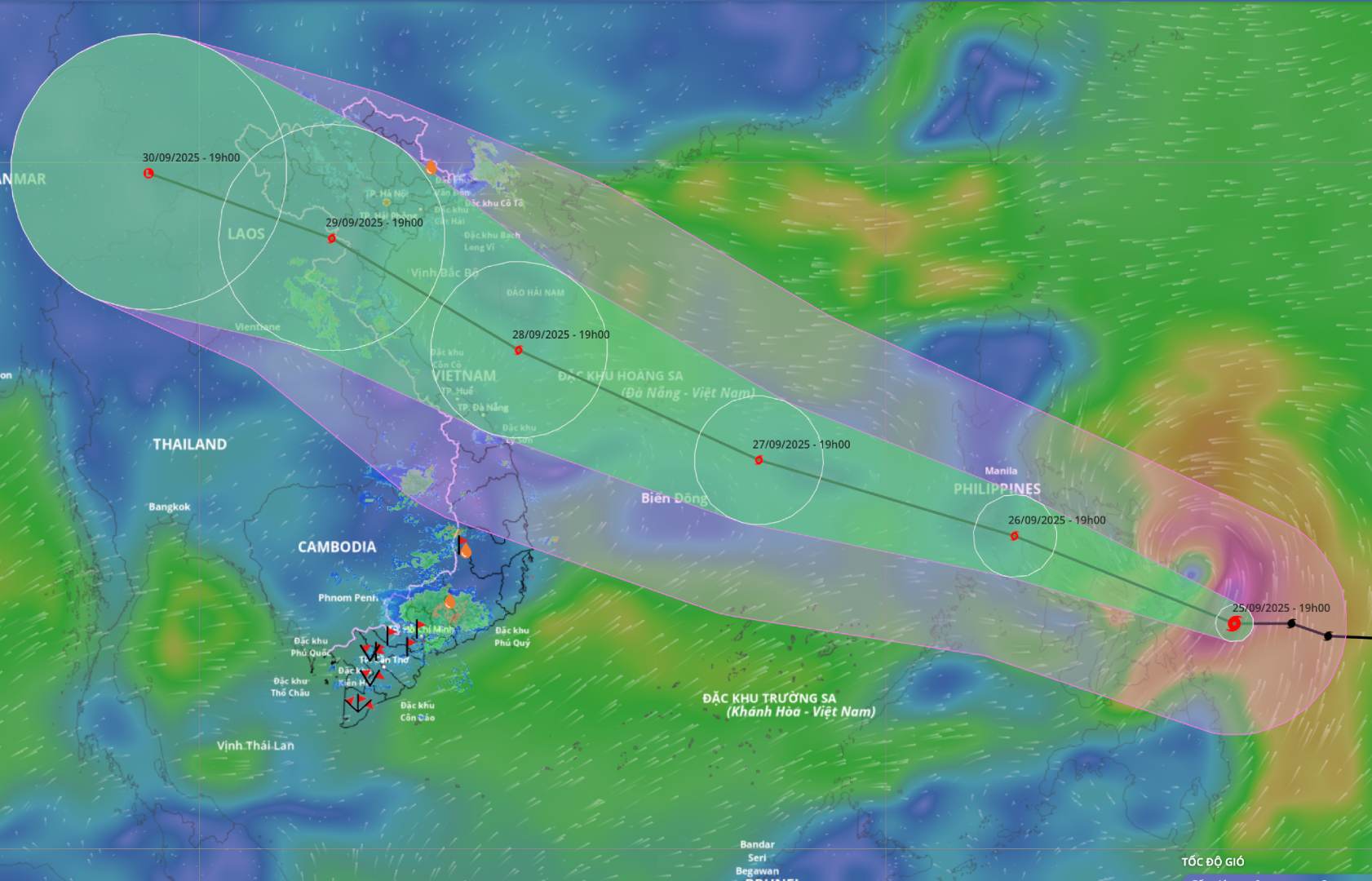 Mise a jour de la position et de la trajectoire de la tempete Bualoi a 21 heures le 25 septembre. Source : Systeme de surveillance des catastrophes naturelles du Vietnam