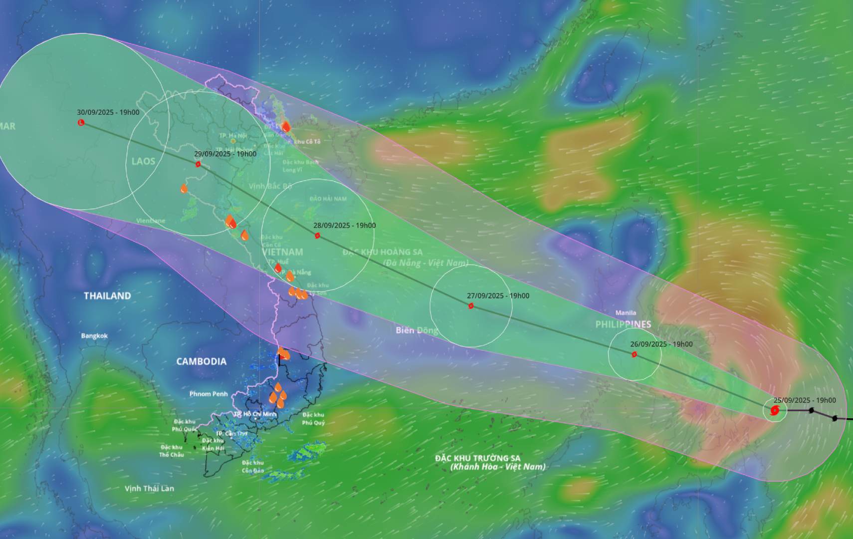 Mise a jour de la position et de la trajectoire de la tempete Bualoi a 4 heures du matin le 26 septembre. Source : Systeme de surveillance des catastrophes naturelles du Vietnam
