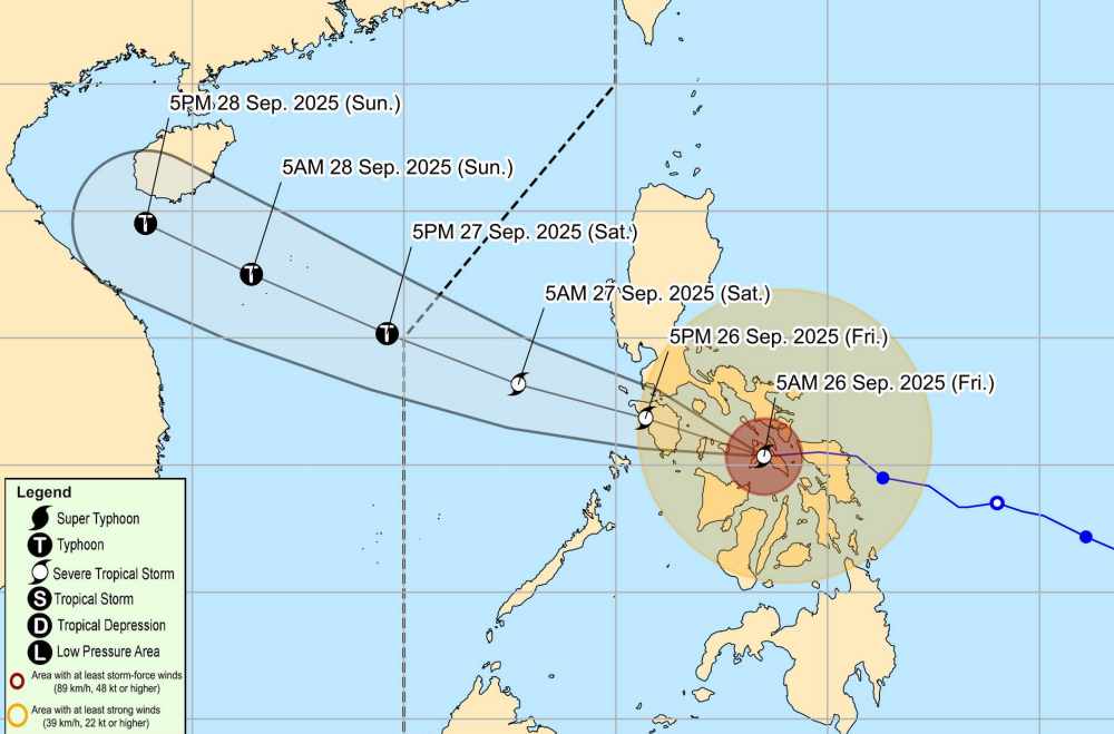 Cap nhat huong di cua bao Bualoi tren bien. Anh: PAGASA