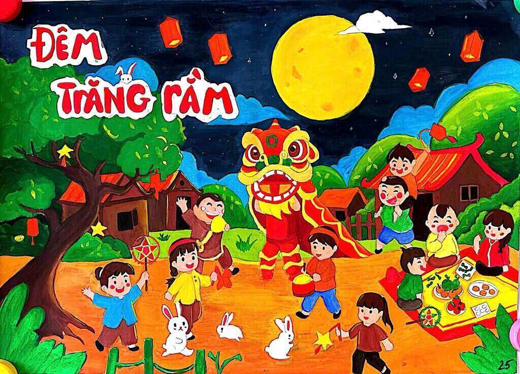 Des peintures des enfants des travailleurs envoyees pour participer au concours 'Dieu uoc dem trang'. Photo : Societe par actions de confection Minh Anh Khoai Chau