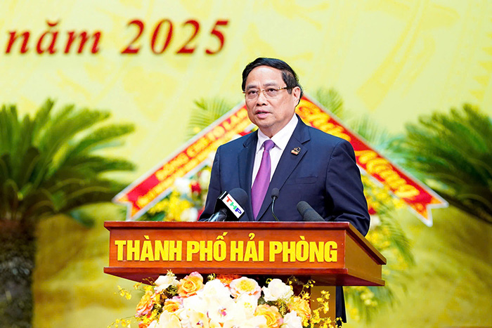 Thu tuong Pham Minh Chinh phat bieu chi dao tai Dai hoi. Anh: Cong TTDT Hai Phong