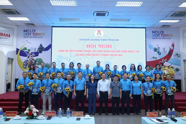 Le cong bo Quyet dinh thanh lap Cong doan Cac khu cong nghe cao va khu cong nghiep Thanh pho Ha Noi duoc to chuc tai Cong ty TNHH Yamaho Motor Viet Nam. Anh: Ngoc Anh