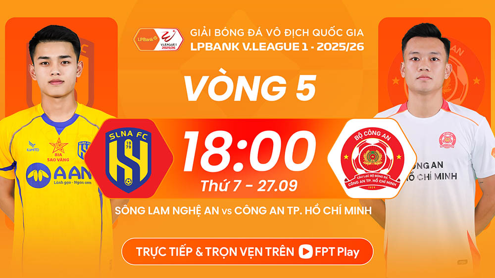The match between Song Lam Nghe An and Ho Chi Minh City Police takes place at 6:00 p.m. tonight (September 27). Photo: FPT Play