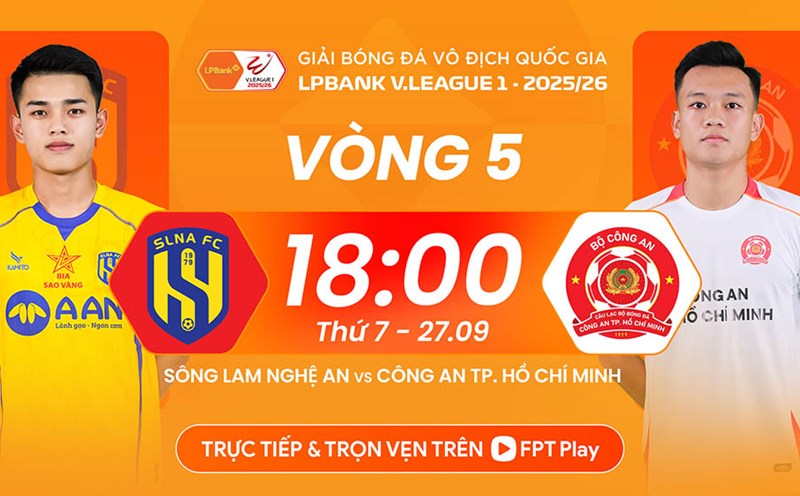 The match between Song Lam Nghe An and Ho Chi Minh City Police takes place at 6:00 p.m. tonight (September 27). Photo: FPT Play