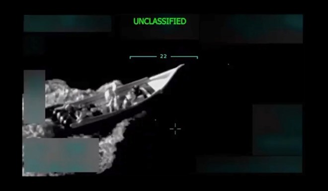 The boat of the Tren de Aragua drug gang from Venezuela that the US attacked in early September. Photo: President Donald Trump/Truth Social