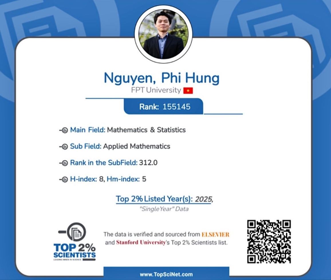 TS. Nguyen Phi Hung - Giang vien Truong Dai hoc FPT - lot top 2% nha khoa hoc co anh huong nhat the gioi 2025. 