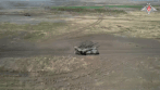Russian tanks practice attack together at the training ground. Photo: Russian Ministry of Defense