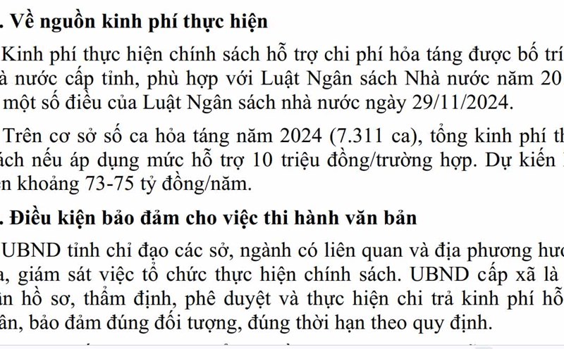 The submission of the People's Committee of Bac Ninh province stated the expected support level for the cost of burning the dead. Photo: Van Truong