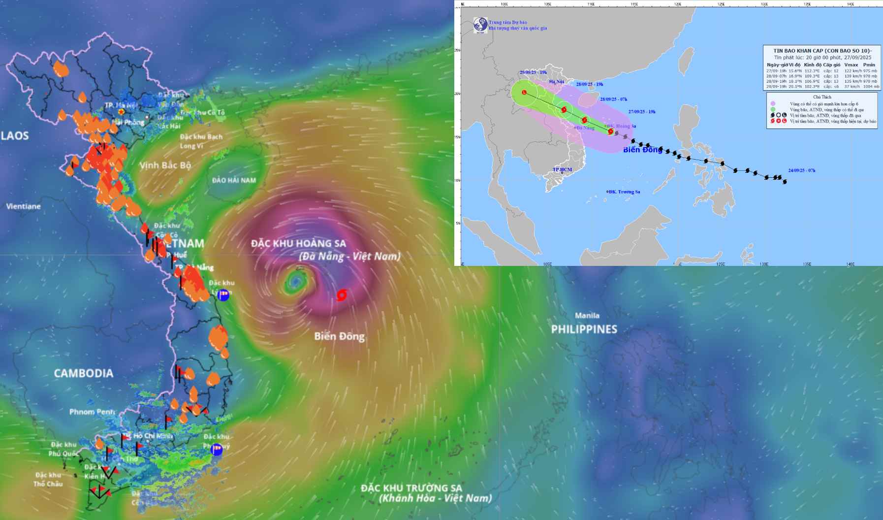 Updated location and path of storm No. 10 Bualoi is moving very quickly towards the mainland of our country. Source: Vietnam Disaster Monitoring System/National Center for Hydro-Meteorological Forecasting