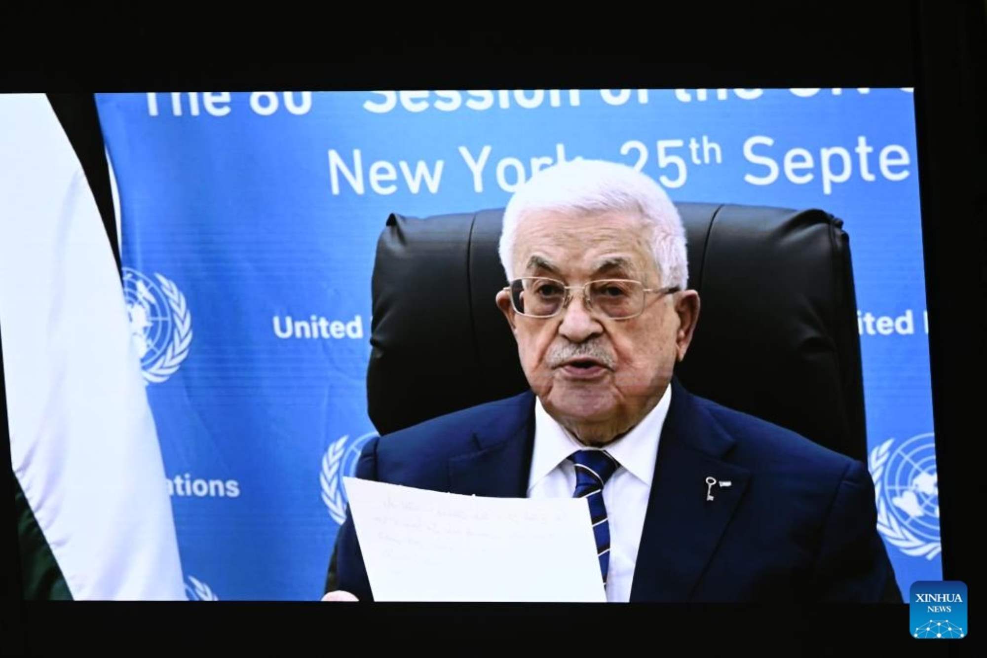 Palestinian President Mahmoud Abbas speaks online at the 80th United Nations General Assembly General Assembly Discussion on September 25, 2025. Photo: Xinhua