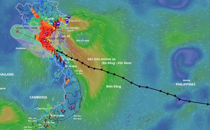 Updated location and path of storm No. 10 Bualoi at 8:00 a.m. on September 29. Source: Vietnam Disaster Monitoring System
