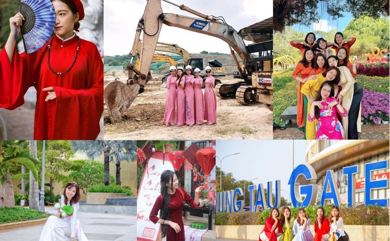 Some photos of union members and employees of DIC Group in Ao Dai attending the photo contest. Photo: Trade Union