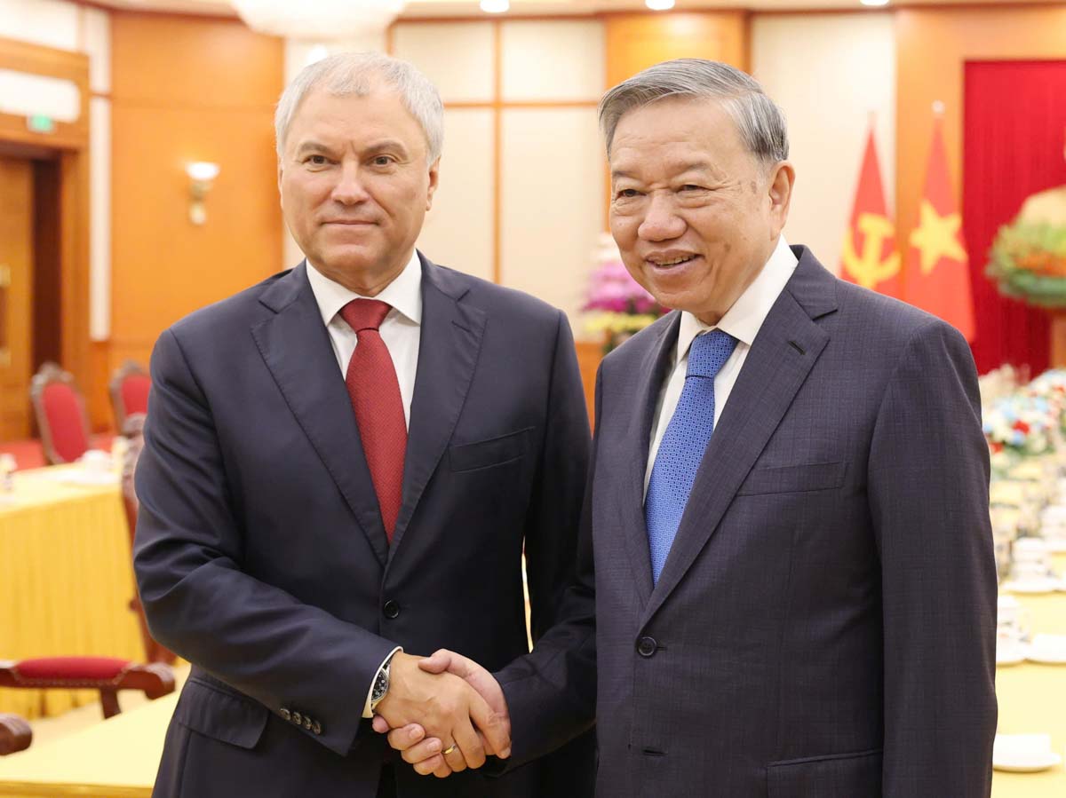 General Secretary To Lam received Chairman of the National Assembly Duma of the Russian Federation Vyacheslav Volodin. Photo: Hai Nguyen