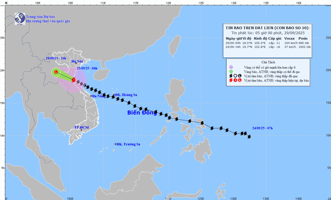 Warning of strong winds at sea in Khanh Hoa province. Source: National Center for Hydro-Meteorological Forecasting