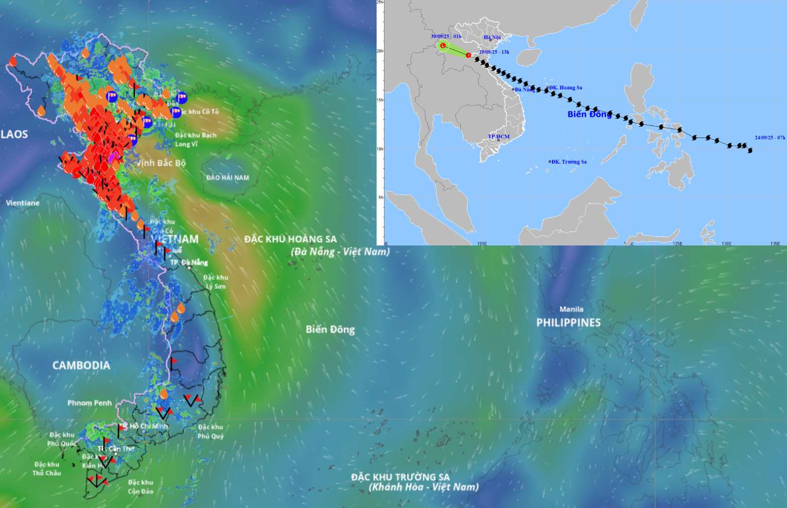 Updated location and path of the tropical depression weakened from storm No. 10 Bualoi at 2:00 p.m. on September 29. Source: Vietnam Disaster Monitoring System/National Center for Hydro-Meteorological Forecasting
