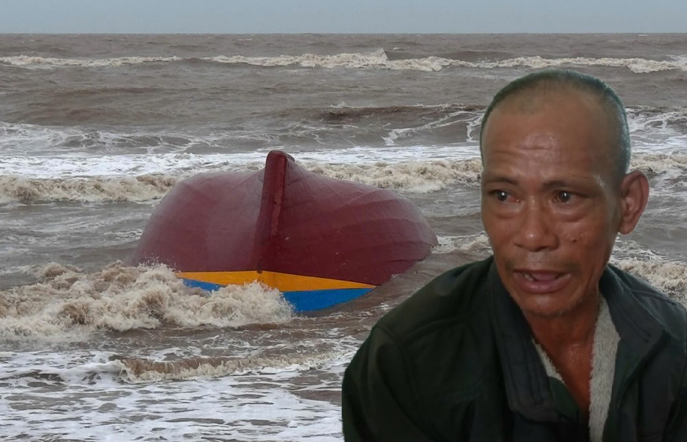 Un pecheur raconte l'instant ou il a saute d'un bateau dans la tempete : 'Le vent a coule a 7-8 metres puis s'est ecrase'. Photo : Cong Sang