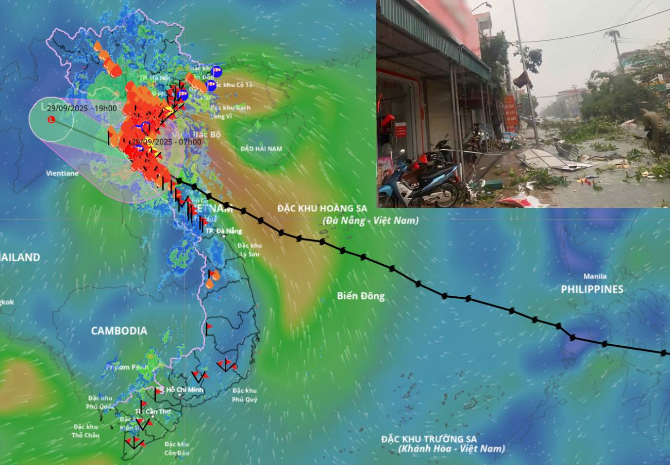 The tornado occurred in some northern provinces this morning, September 29, when the center of storm No. 10 Bualoi was hundreds of kilometers away. Source: Vietnam Disaster Monitoring System
