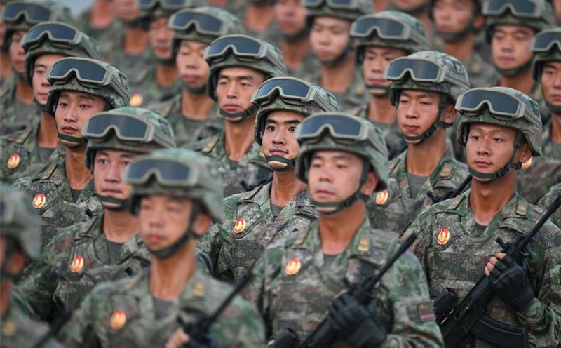 Chinese soldiers during training sessions for the 80th anniversary of the Nazis victory on September 3, in Beijing. Photo: Xinhua