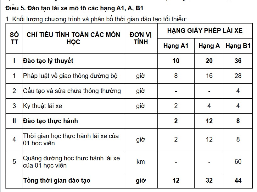 Quy dinh ve khoi luong chuong trinh va phan bo thoi gian dao tao lai xe mo to cac hang A1, A, B1 tu thang 9.2025. Anh: Duc Long