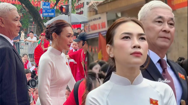 Tung Yuki accompanied My Tam before the female singer entered Ba Dinh Square on the morning of September 2. Photo from video