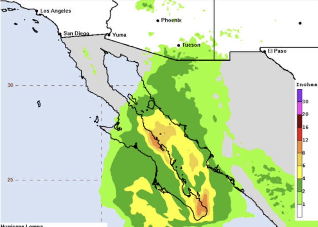 Du bao bao cuong phong Lorena gay mua o khu vuc rong lon giua My va Mexico. Anh: NOAA