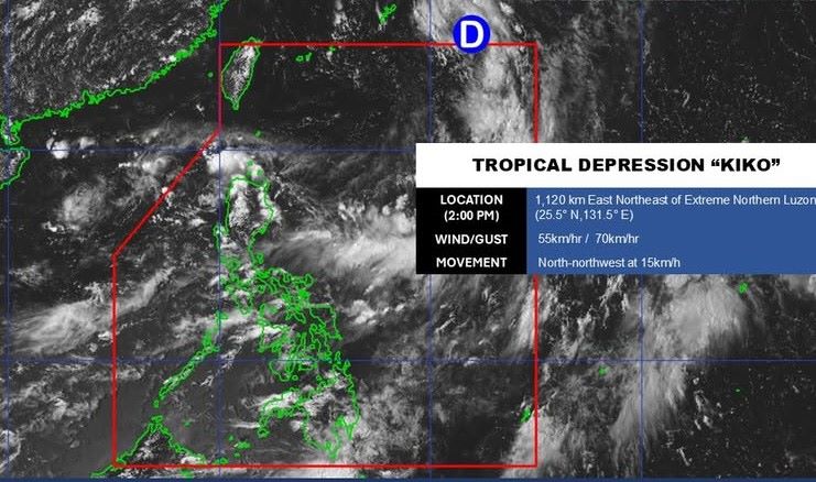 Vi tri tam ap thap nhiet doi Kiko hoi 14h ngay 3.9. Anh: PAGASA