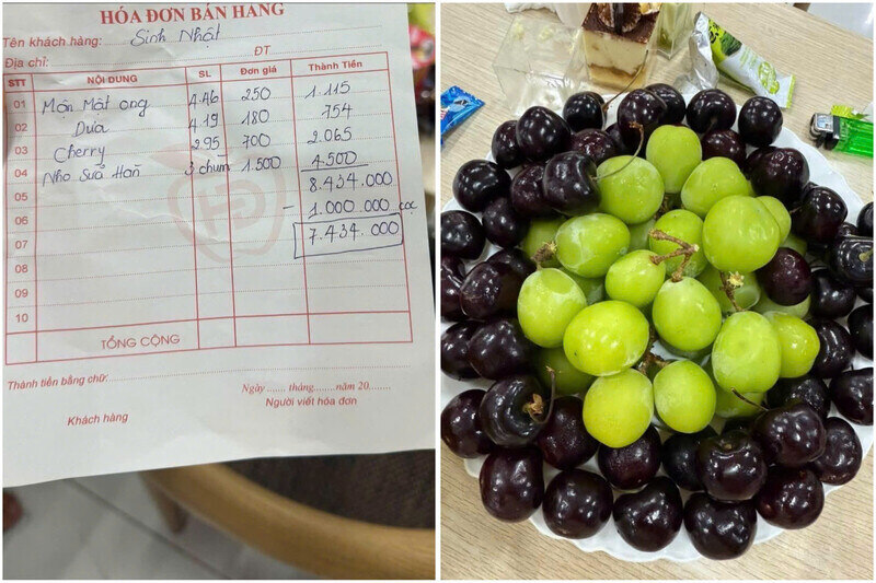 Chum nho gia 1,5 trieu dong va hoa don hoa qua hon 8,5 trieu dong gay xon xao mang xa hoi vung bien. Anh: NVCC