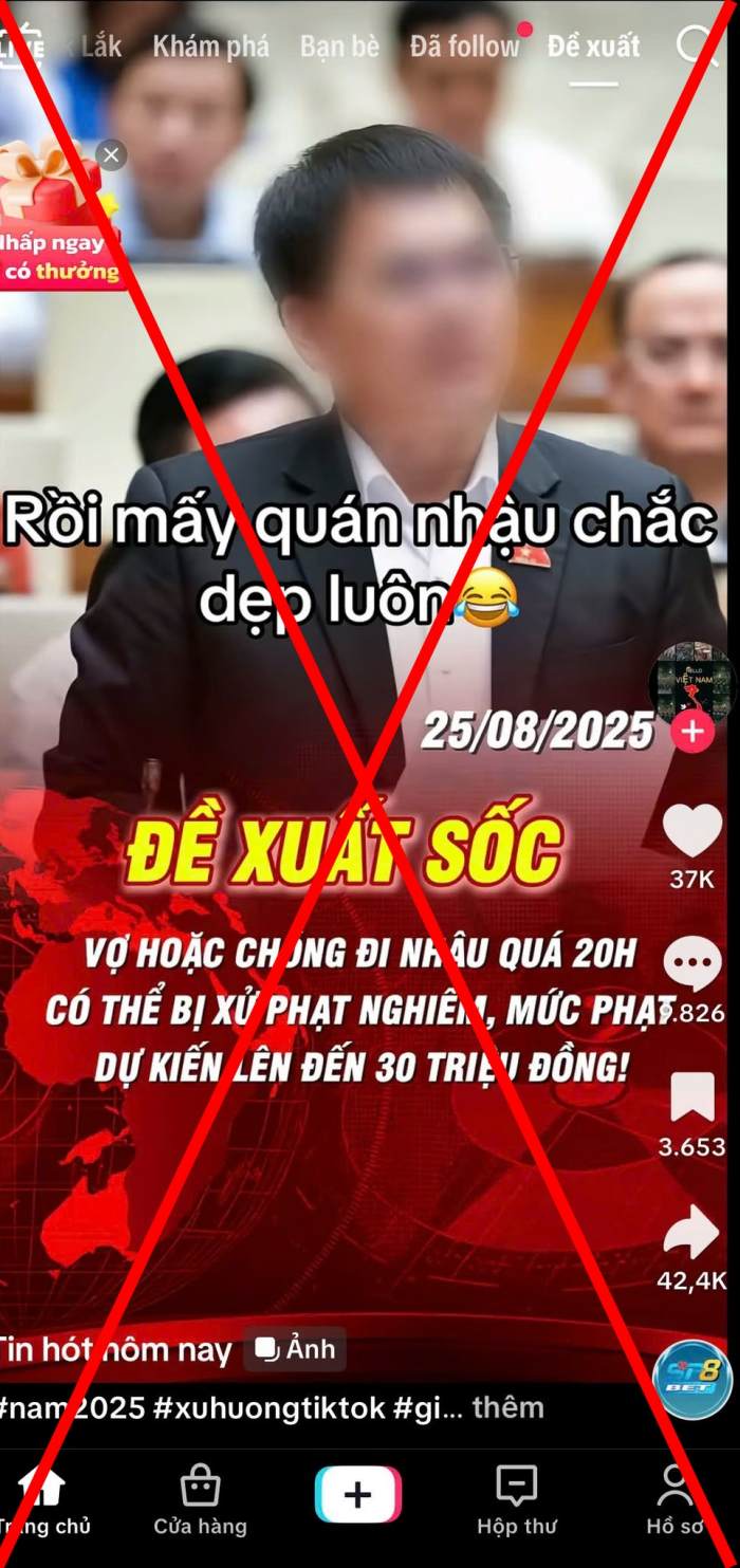 The image of Mr. Duong Khac Mai speaking at the National Assembly hall was edited by a TikTok account owner into untrue content and spread on social media. Photo: Cut from video