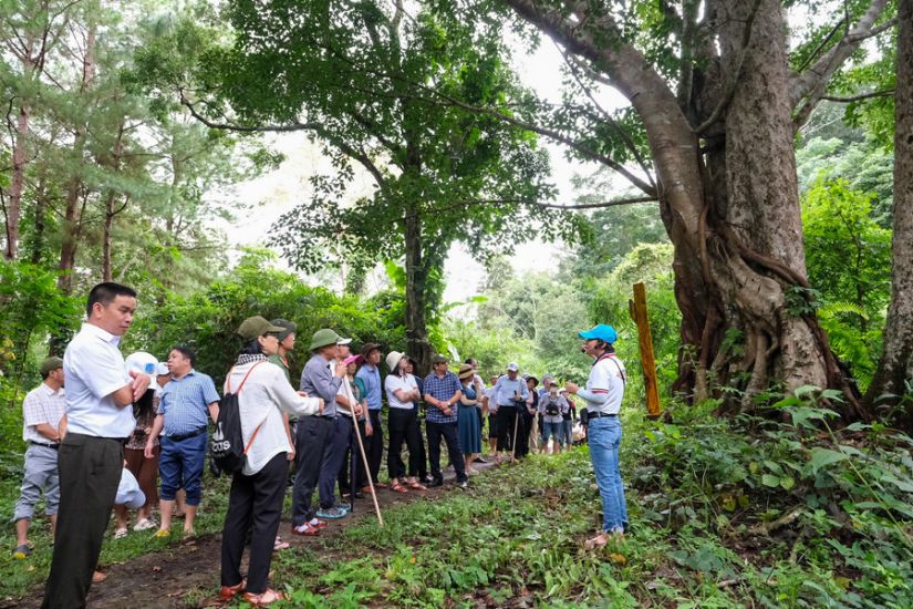 The tour guide introduces the biodiversity of the National Park. Photo: HOANG NGOC