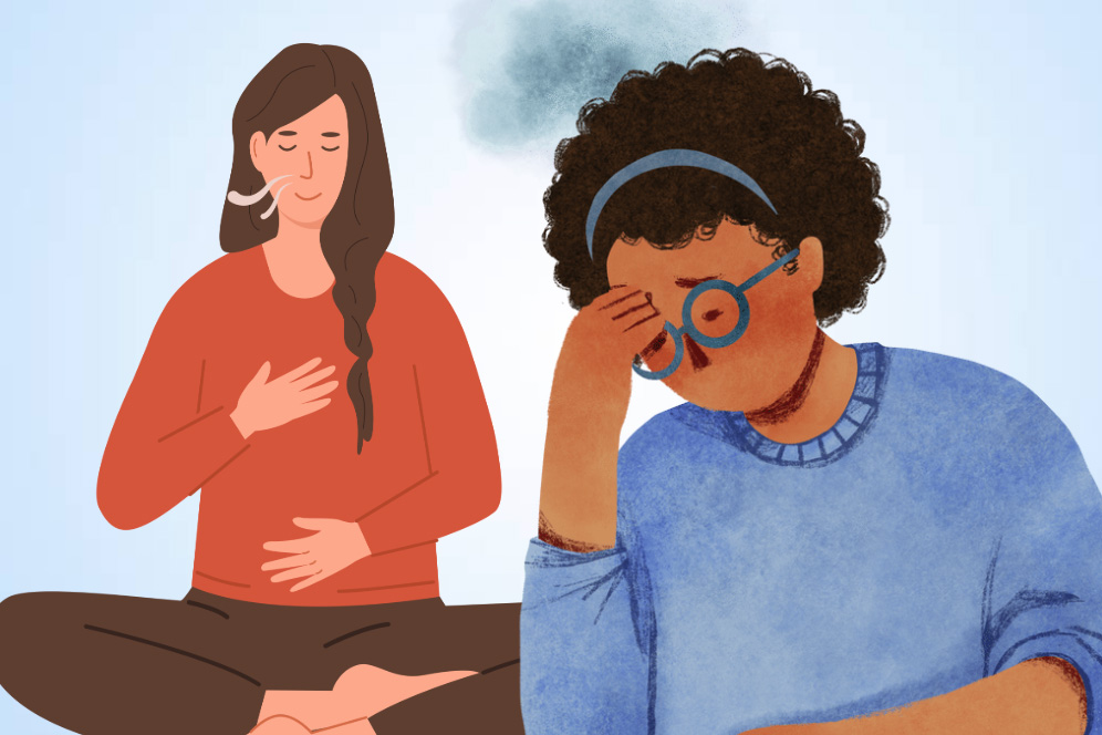 Proper breathing can immediately reduce stress. Graphics: Thien Nhan