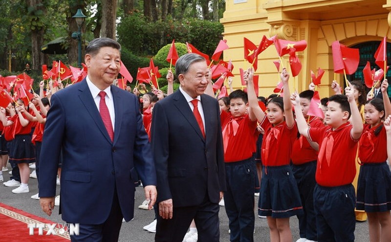 General Secretary To Lam presided over the welcoming ceremony for General Secretary and President of China Xi Jinping on a state visit to Vietnam on April 14, 2025. Photo: VNA