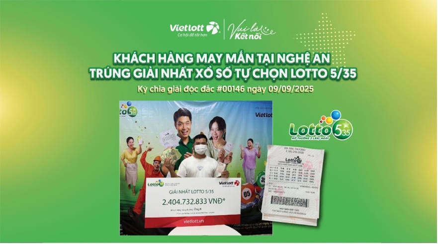 Khach hang may man nhan thuong hon 2,4 ty dong khi mua ve so Lotto 5/35.