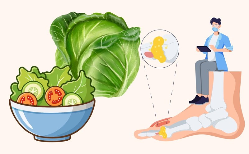 Dark green vegetables help eliminate uric acid. Graphics: Linh Dan