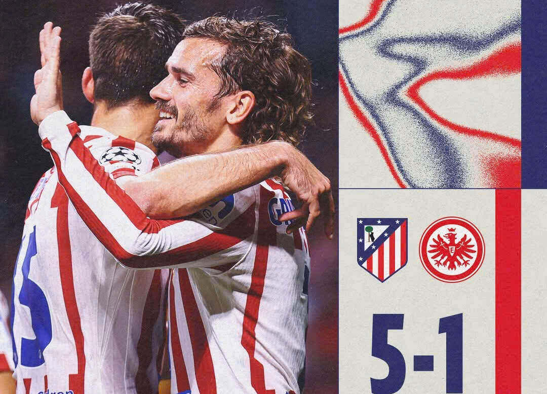 El Atletico de Madrid marca 5 goles contra el Frankfurt. Foto: ATM