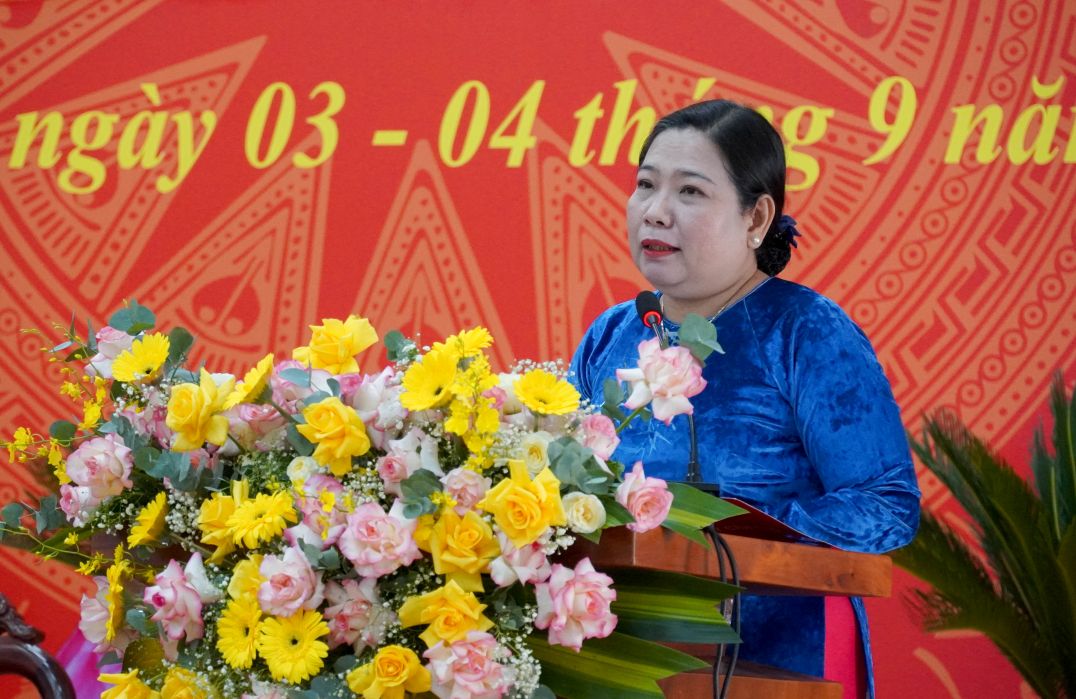 Ba Ho Thi Cam Dao, Pho Bi thu Thanh uy, Chu tich Uy ban MTTQ Viet Nam TP Can Tho phat bieu chi dao Dai hoi. Anh: Phuong Anh